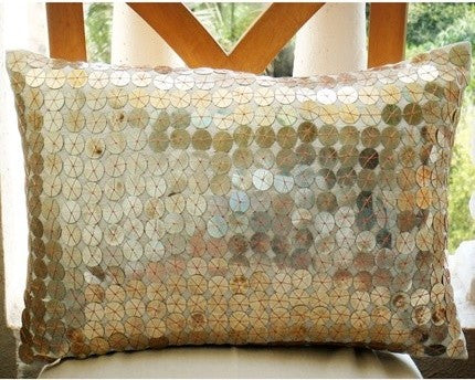Sparkling Antique Silver, Silver Art Silk 12"x16" Lumbar Pillow Cover