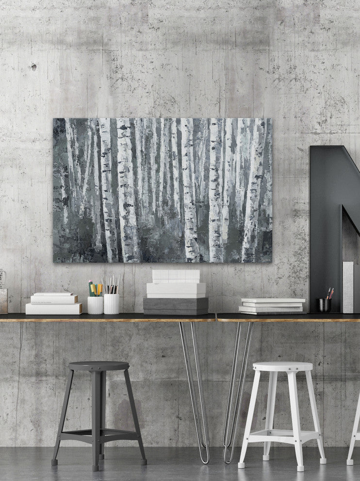 "Dusky Tree Trunk Forest" Painting Print on Wrapped Canvas, 24"x16"