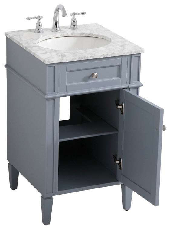 Home Living Vanity with Carrara White Marble Countertop, Gray, 21", Single Sink