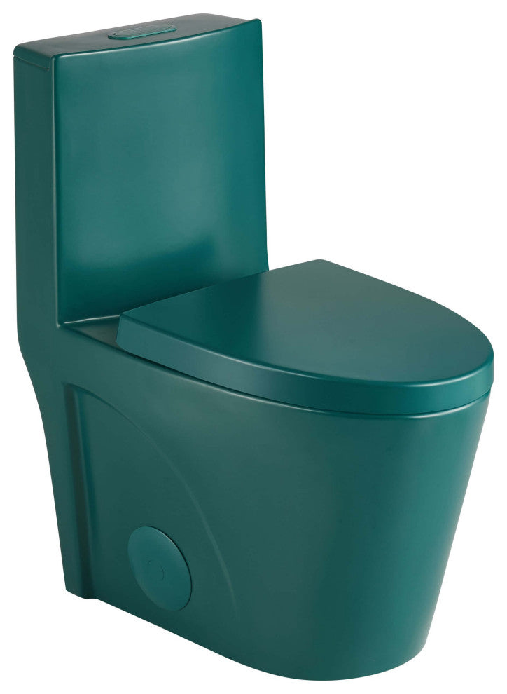 Fine Fixtures Dual-Flush Elongated One-Piece Toilet With High Efficiency Flush, Matte Teal Green