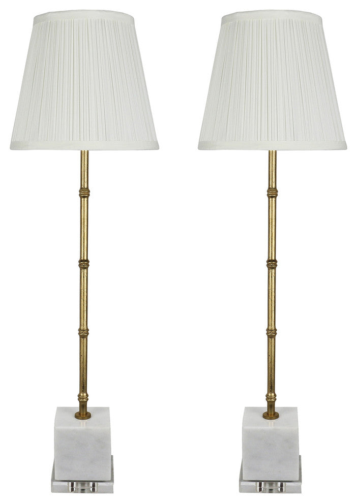 Urbanest, Set of 2, Serrino Buffet Lamps, Gold with White Marble, 29" Tall