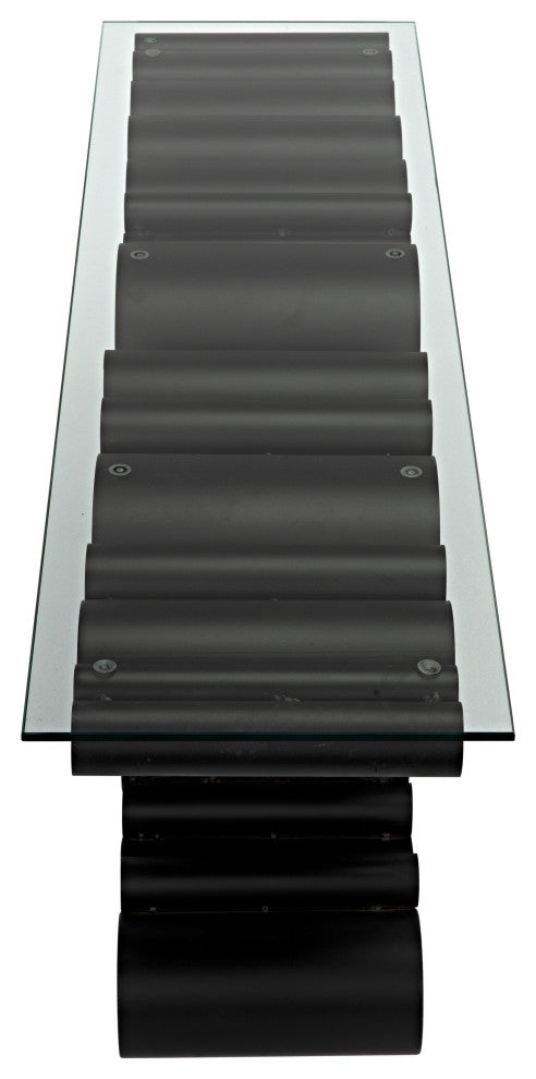 NOIR Furniture - Paradox Console, Black Metal with Glass Top - GCON371MTB
