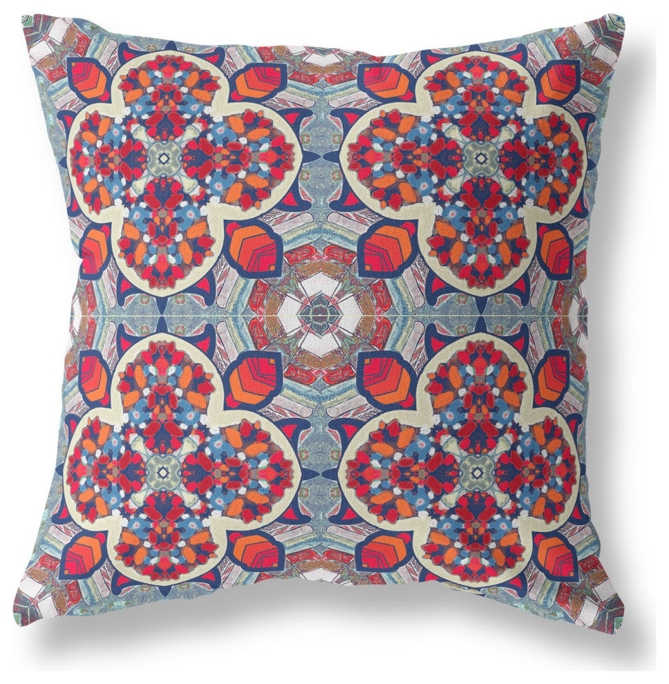18" Red Blue Cloverleaf Boho Suede Throw Pillow