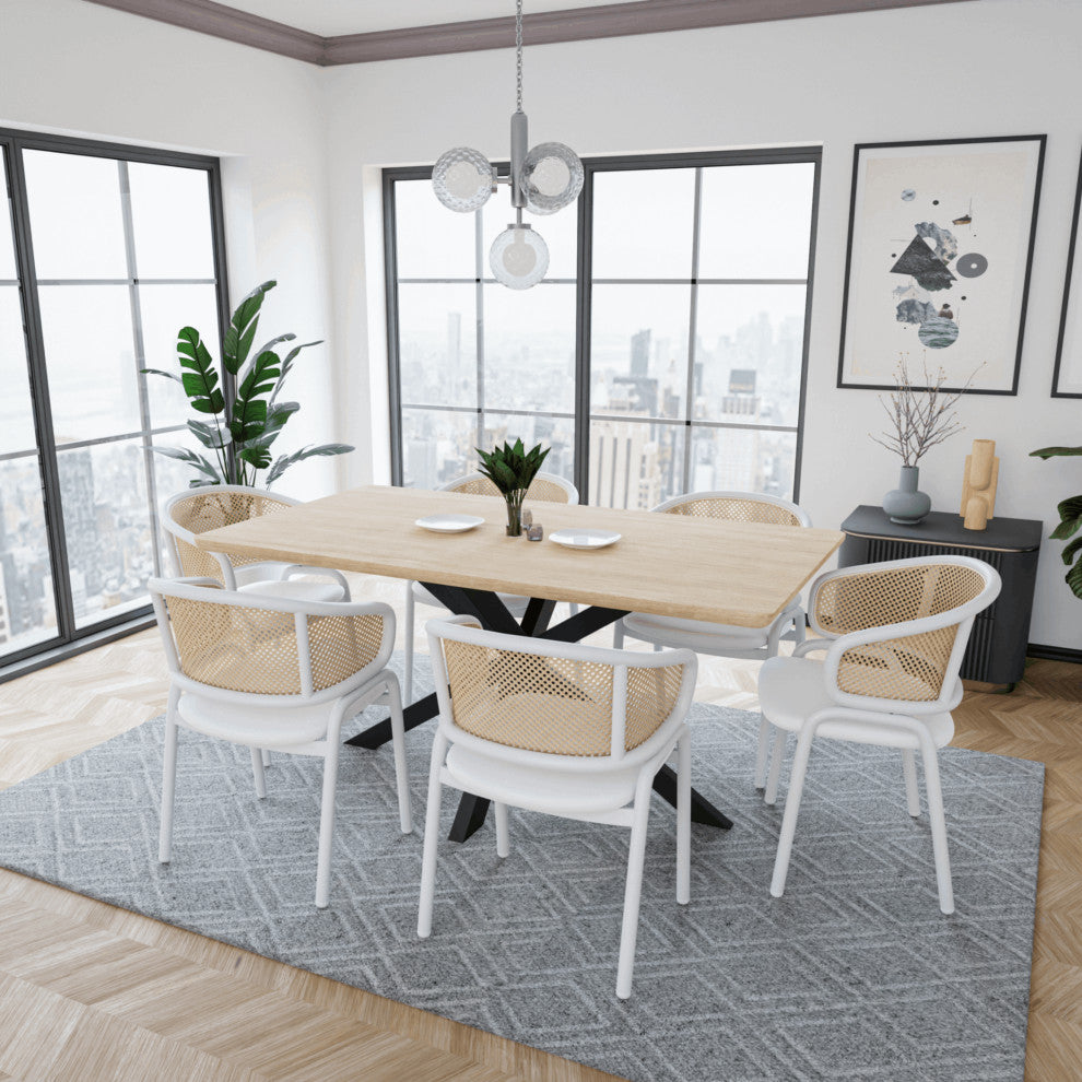 LeisureMod Ervilla Dining Armchair With White Steel Base Set of 4, White