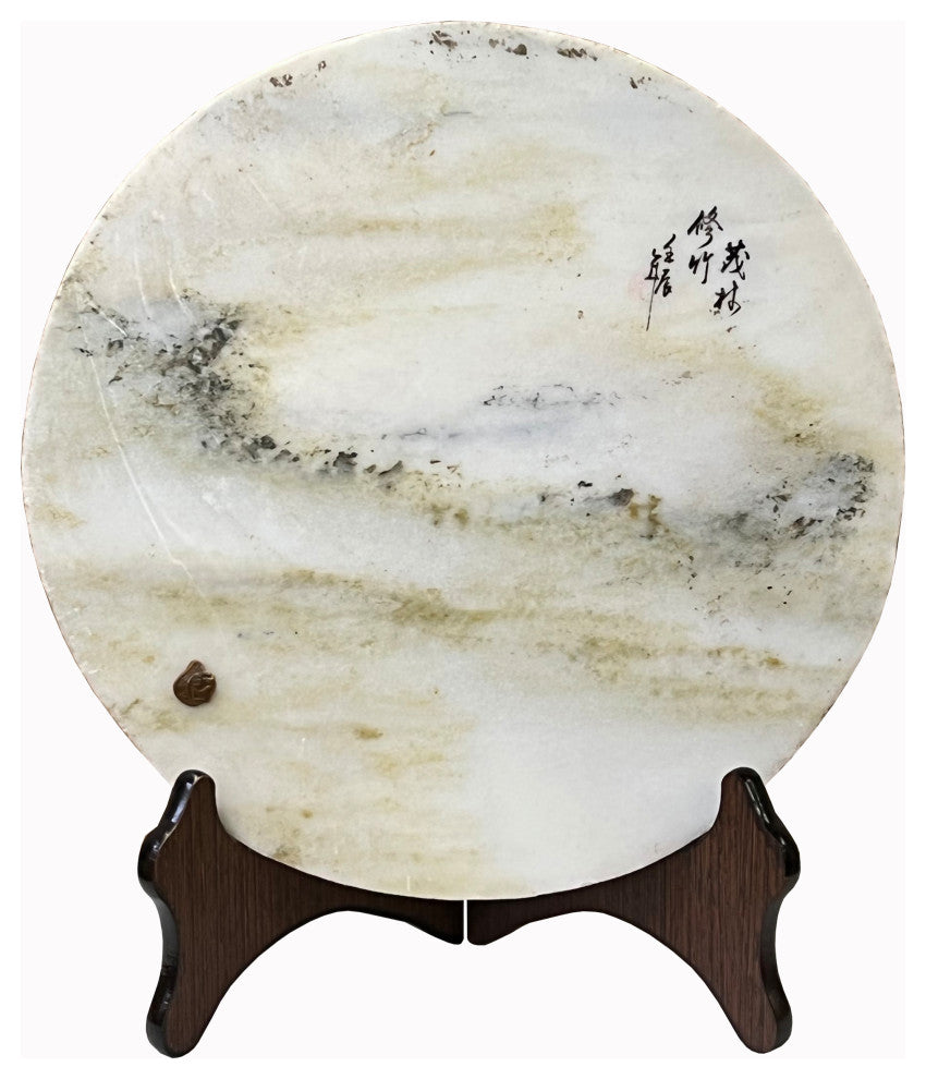 Chinese Natural Dream Stone Round White Fengshui Plaque Birdcage, Hws2259