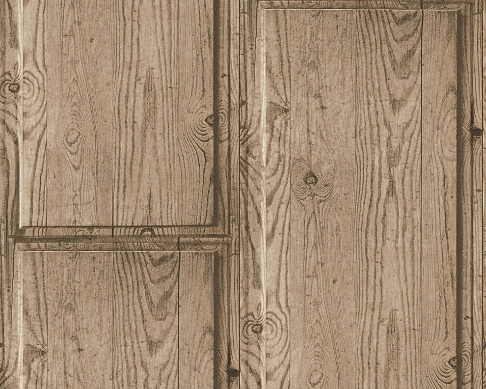 Loft Textured Wallpaper Featuring Rustic Wood, Gray Brown Beige, One Roll