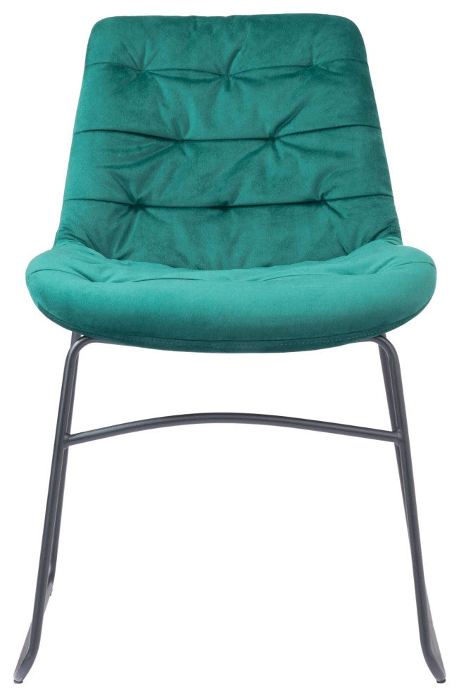 Dining Chair, Set of 2, Steel Metal, Fabric, Green, Black, Kitchen Cafe Bistro