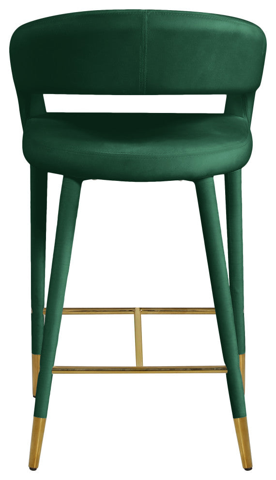 Destiny Counter Stool, Green, Velvet