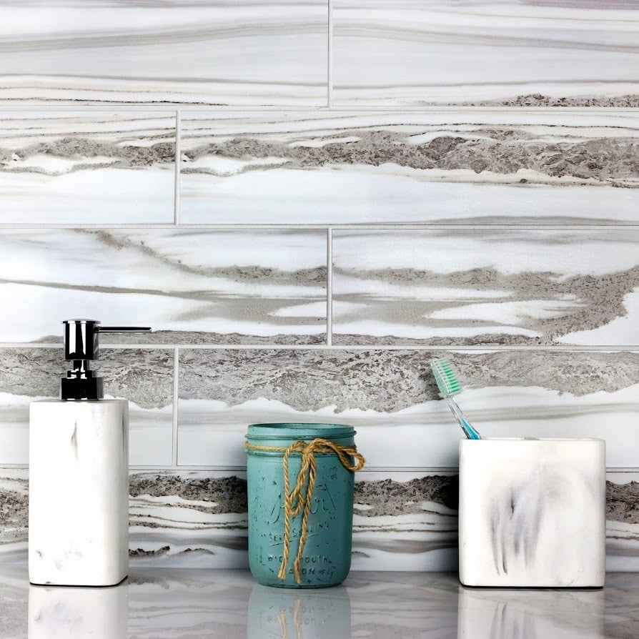 Nature 4 in x 16 in Glass Subway Tile in Urban Corteccia
