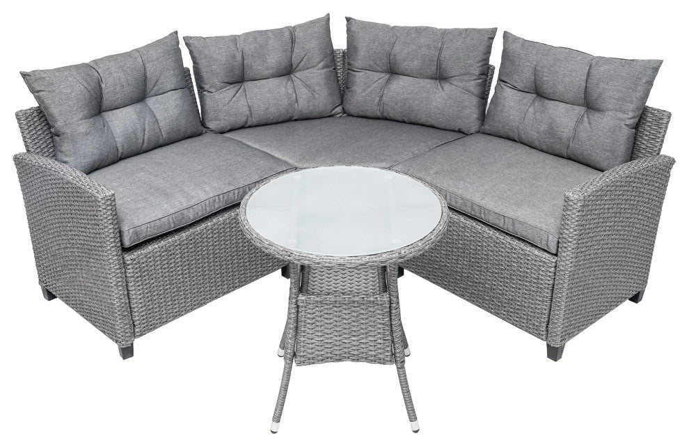4 Pieces Outdoor Rattan Patio Sectional Sofa Set With Round Table