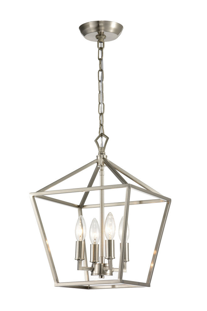 4-Light Brushed Nickel Lantern Pendant Chandelier 12 in.