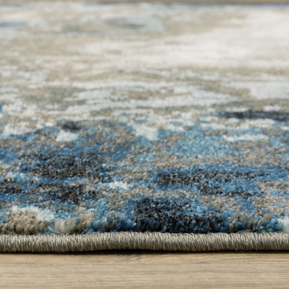 Vander Glass Blue/Beige Power-Loomed Area Rug, 7'10"x10'