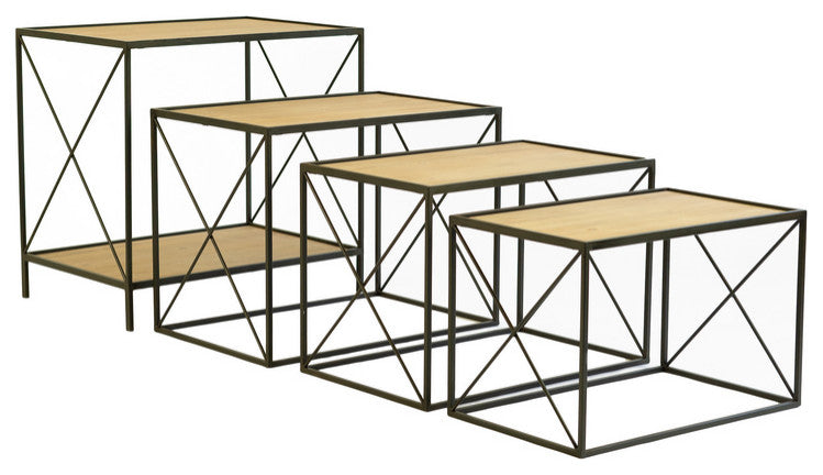 Stackable Four Tiered Metal and Wood Shelving Unit