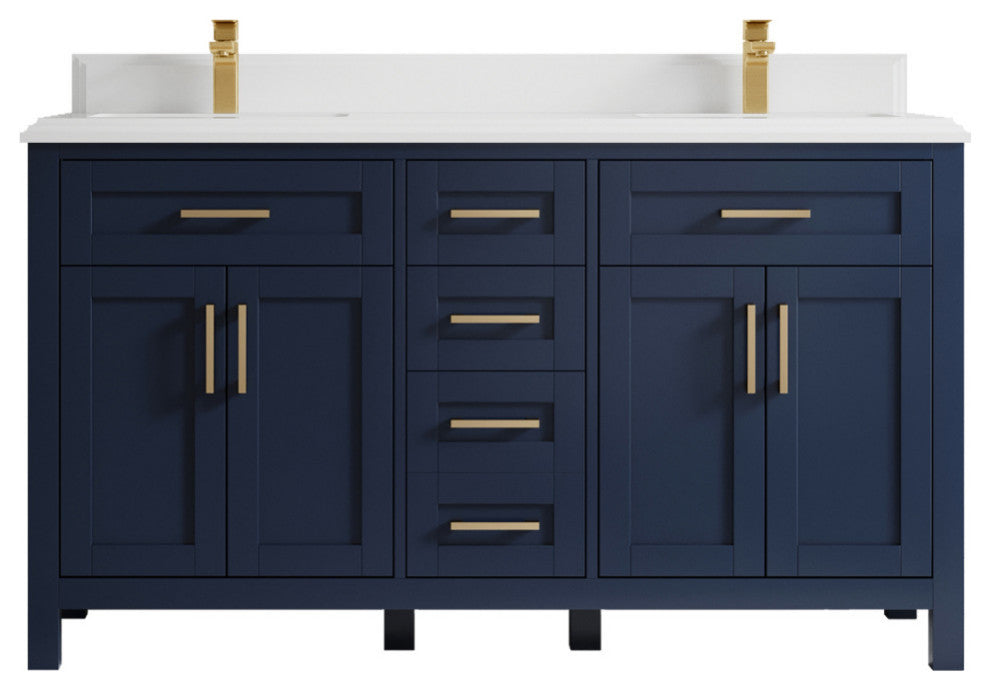 Cambridge 60 Double Bathroom Vanity in Hale Navy Blue 1.5" White Quartz