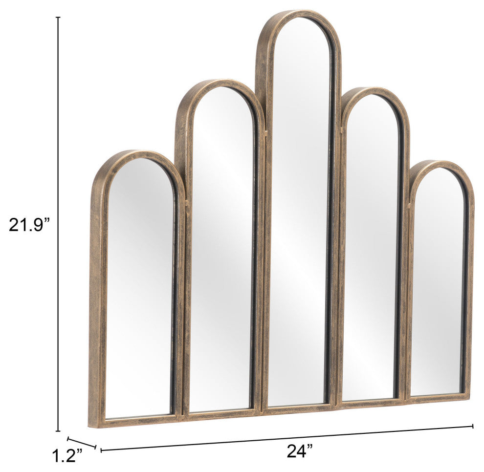 Frame Wall Mirror, Rectangular, Glass, Steel Metal, Antique Gold, Bedroom