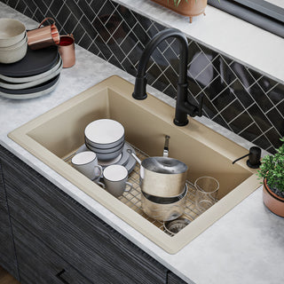 Karran Drop-In Quartz 33" 1-Hole Single Bowl Kitchen Sink Kit, Bisque