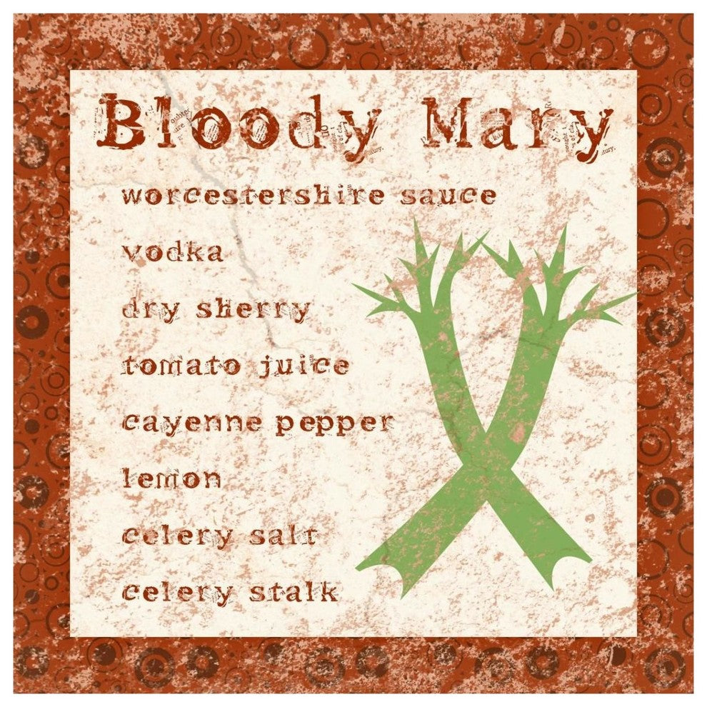 "Cocktail Recipes - Bloody Mary" Digital Paper Print by BG.Studio, 38"x38"