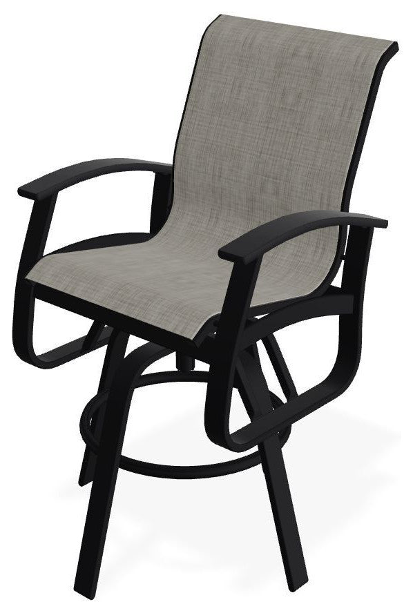 Belle Isle Sling Bar Height Outdoor Swivel Armchair, Smoke/Black