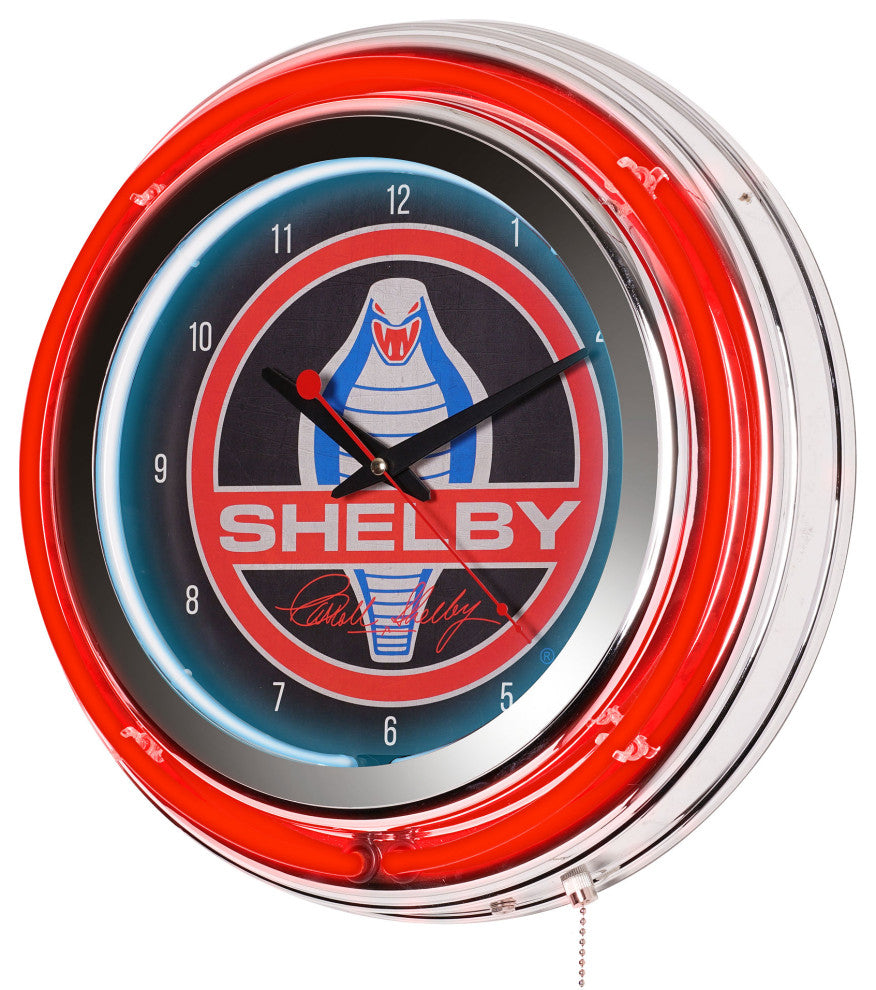 Shelby Retro Round Neon Wall Analog Clock with Pull Chain - 14.5"