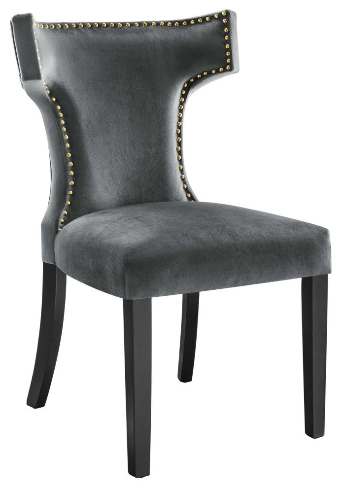 Curve Performance Velvet Dining Chairs, Set of 2, Gray