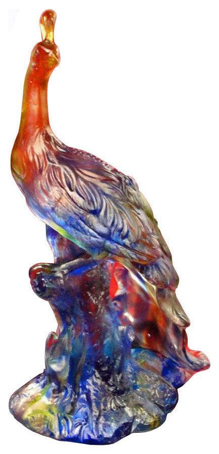 Chinese Crystal Glass Pate-de-verre Liuli Mix Color Peacock Figure