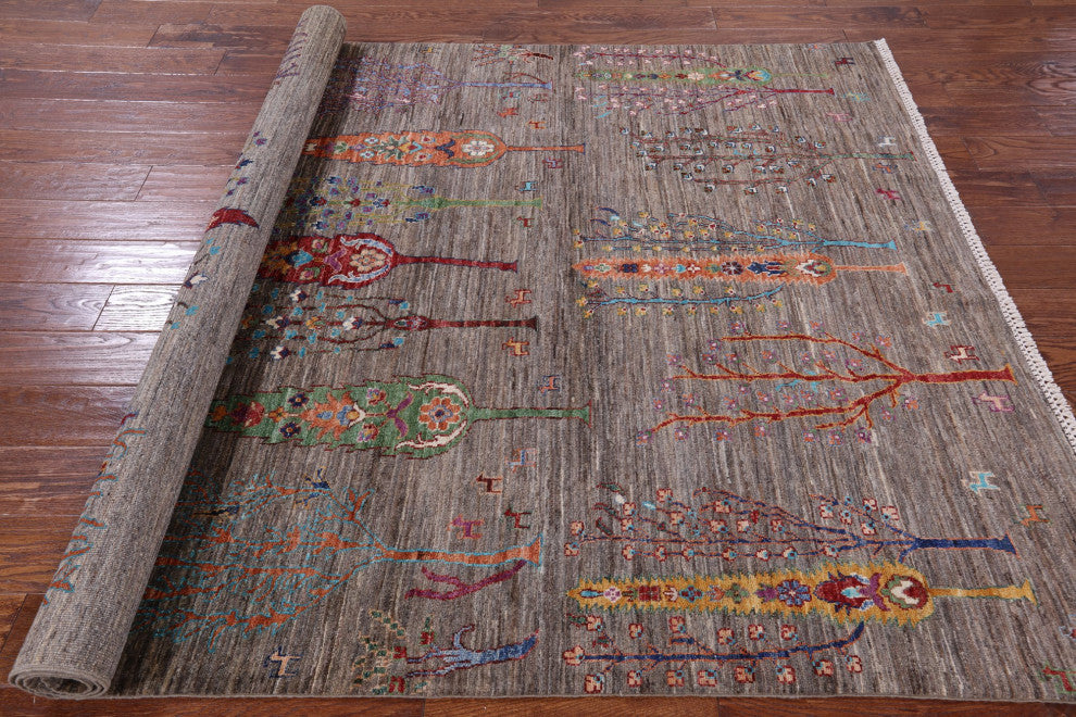 Persian Gabbeh Tribal Hand Knotted Rug 5' 7" X 7' 9" Q7298