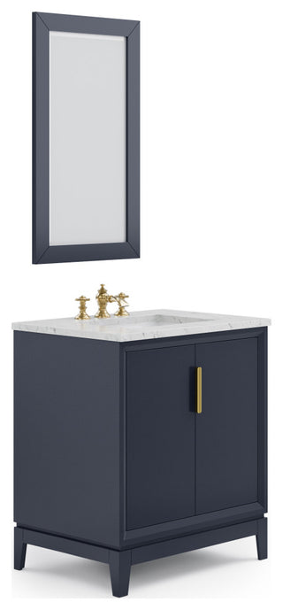 Elizabeth 30" Single Sink Carrara White Marble Vanity, Monarch Blue