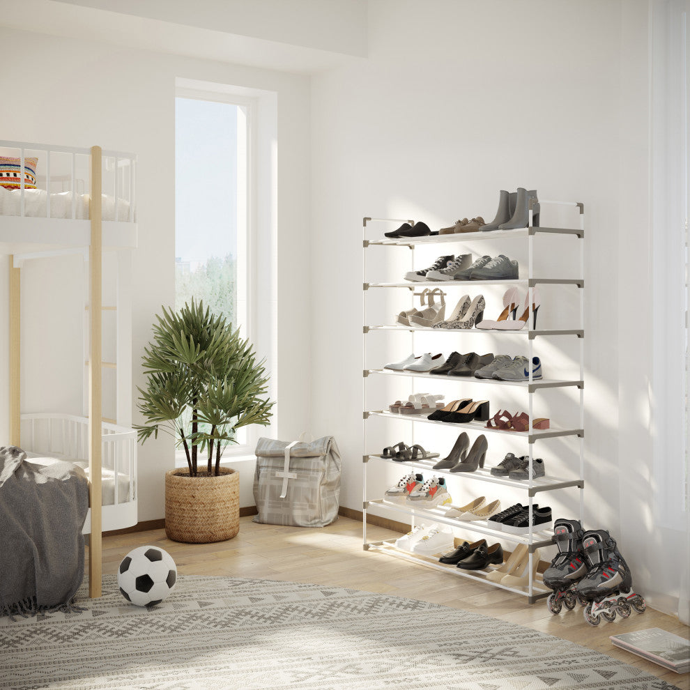 Shoe Rack 8-Tier Shoe Organizer for Closet, Bathroom, Entryway Holds 40 Pairs, White