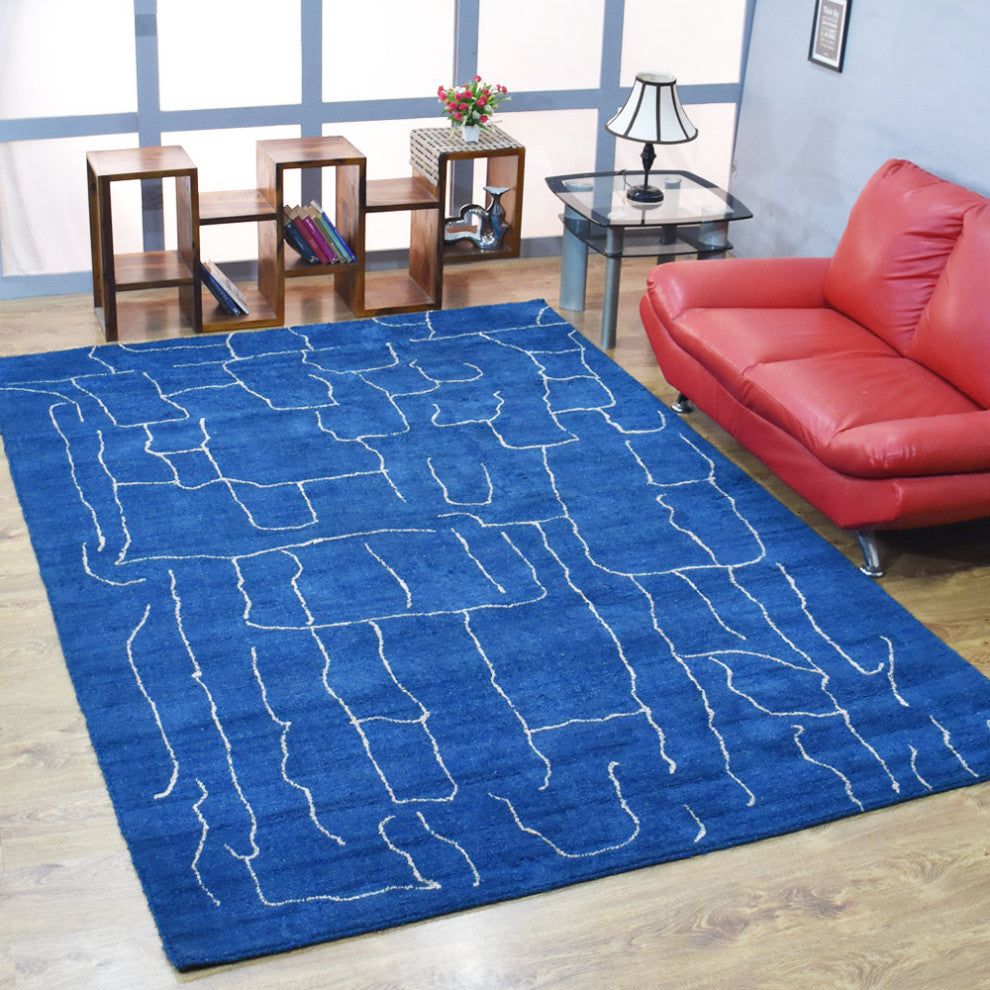 HAND KNOTTED LOOM SILK ECO-FRIENDLY RUGS-6'x9',Rectangle,Blue White,Contemporary