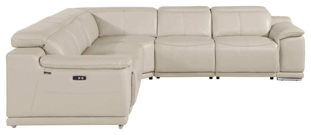 Federico 5-Piece L-Shaped Top Grain Italian Leather Sectional, Beige