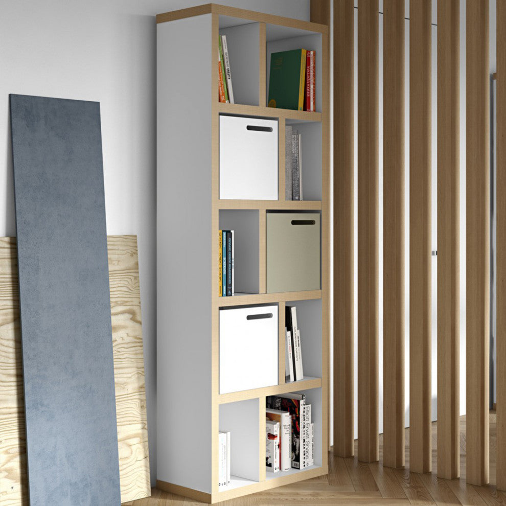 Open bookcase high narrow shelves, White/Layeredge