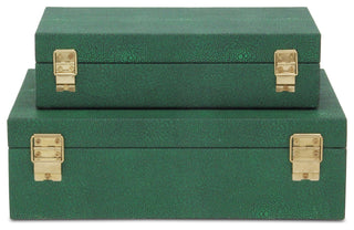Lusan Rectangular Decorative Box Set, Green Faux Shagreen