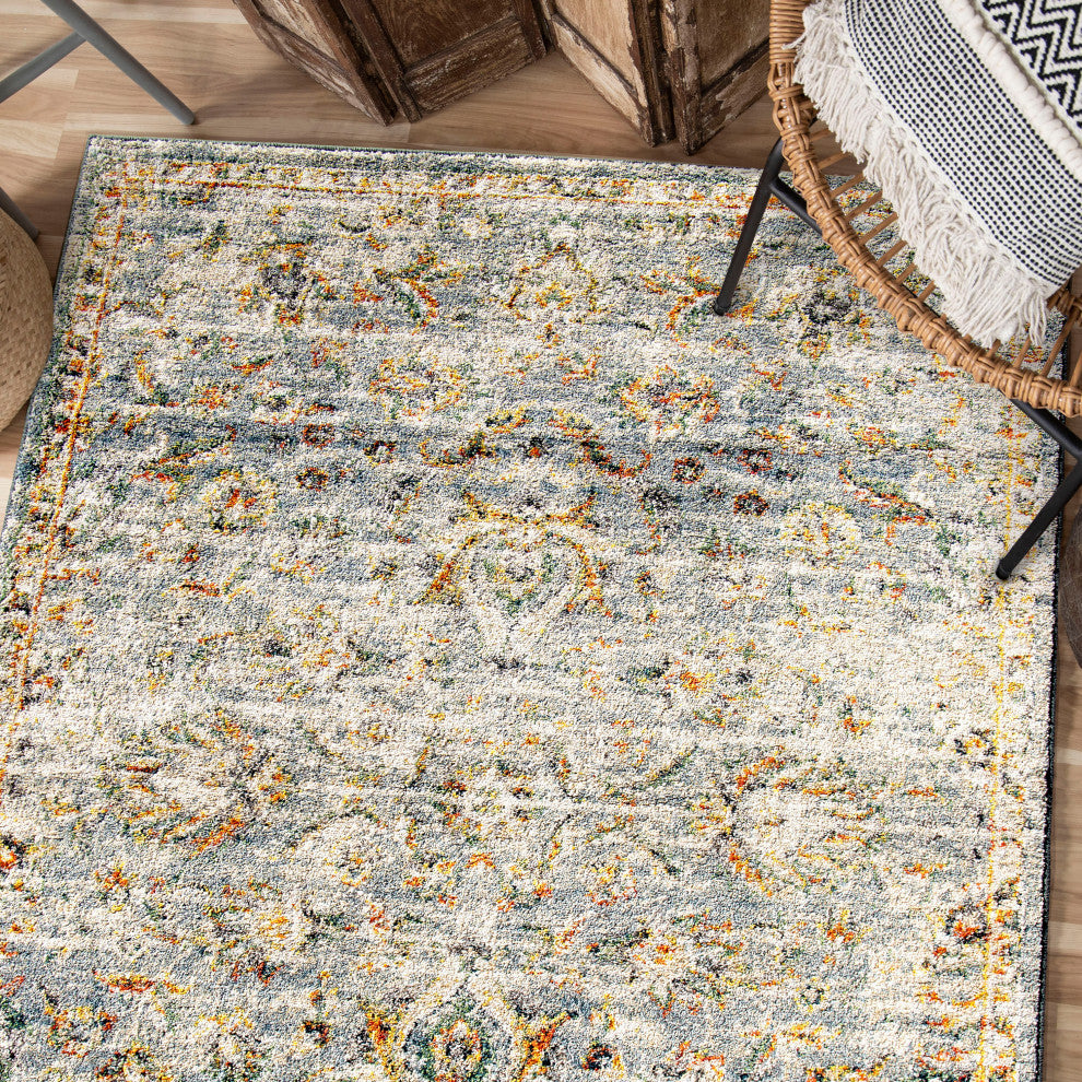 Orian Gemstone Persian Estate Distressed Multi Beige Area Rug 5'3" x 7'6"
