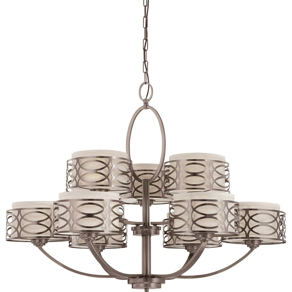 Harlow 9 Light - Chandelier With Khaki Fabric Shades