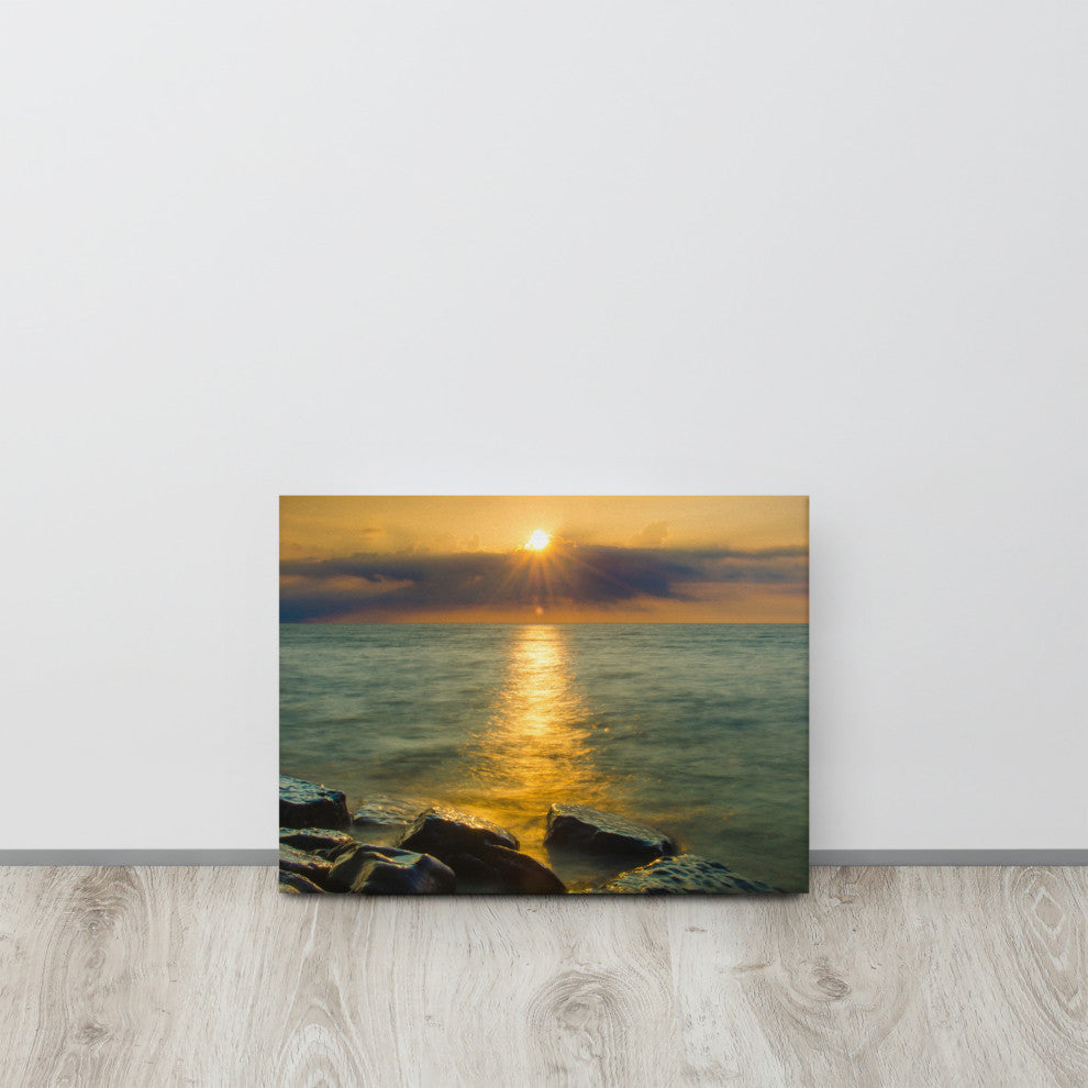 Sunset On Ocean, Sea, Beach Nature Landscape Photo Canvas Print, 12" X 16"