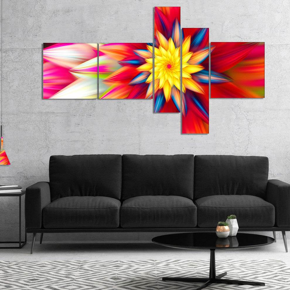 Amazing Dance of Red Petals, Floral Canvas Art Print, 60"x32", 5 panels