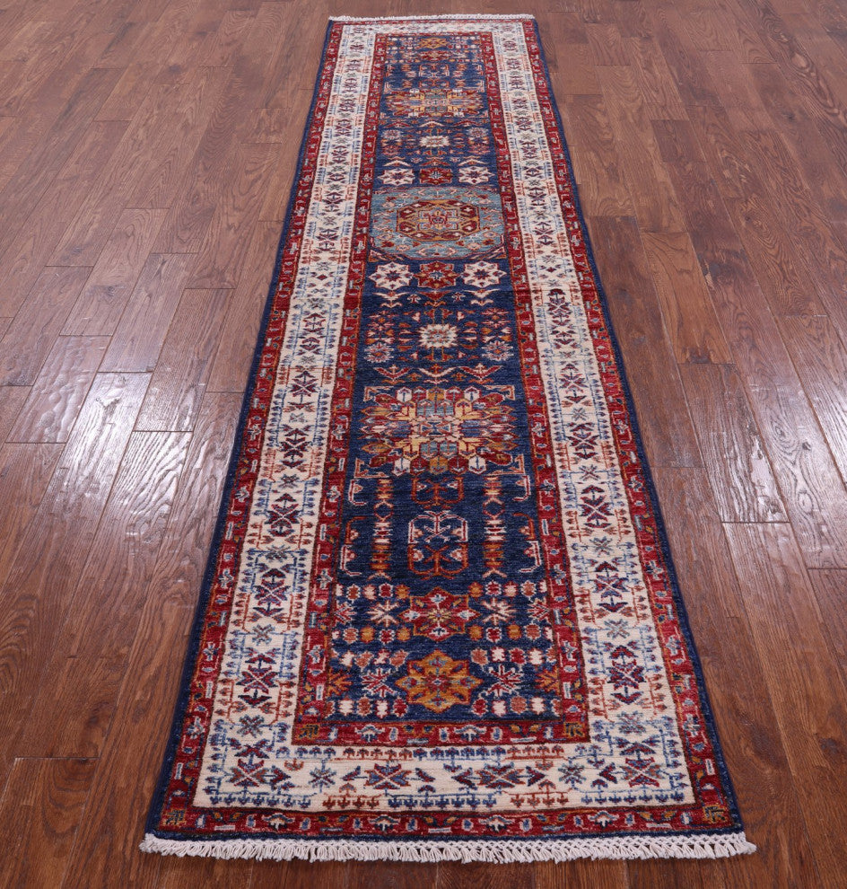 2' 7" X 10' 2" Super Kazak Geometric Hand Knotted Wool Runner Rug Q11235