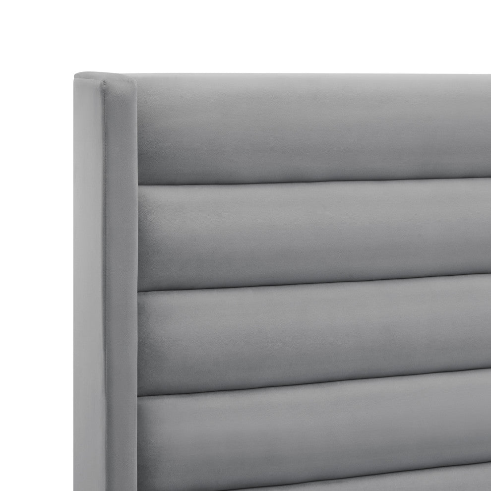 Inspired Home Alessio Bed, Upholstered, Light Gray Velvet Full
