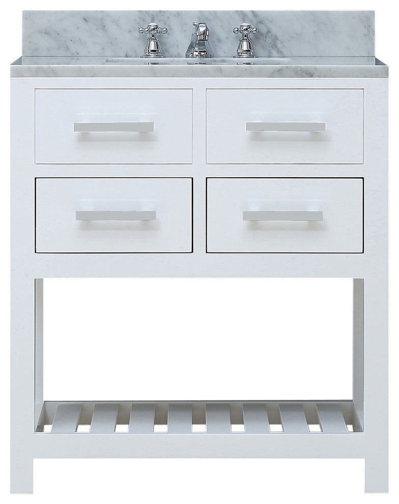 Madalyn Pure White Bathroom Vanity, Pure White, 30" Wide, No Mirror, No Faucet