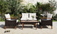 4-Piece Outdoor Wicker Patio Sofa Set with Wood Table and Removable Cushions, Beige