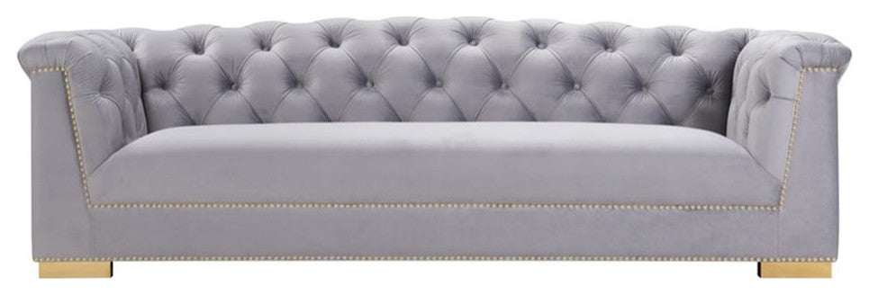 Farah Velvet Sofa, Gray