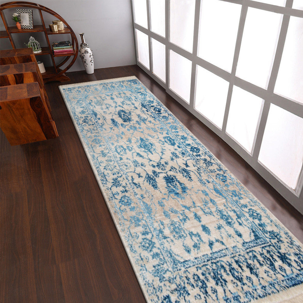 MACHINE MADE POLYESTER AREA RUGS  -Ivory Blue Color, Oriental ,Living room rugs