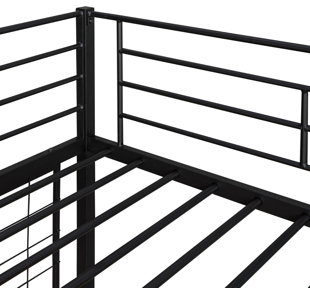 TATEUS Metal Loft Bed With Desk, Sturdy Metal Frame Guardrails Work and Play, Black, Twin