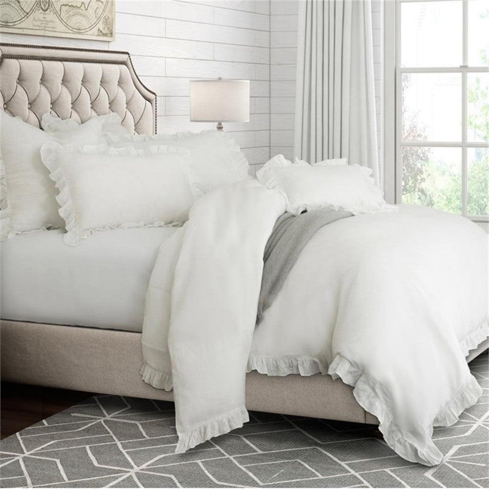 Michael Amini Cherry Hill 6-piece Belgium Linen Fabric Queen Duvet Set in White