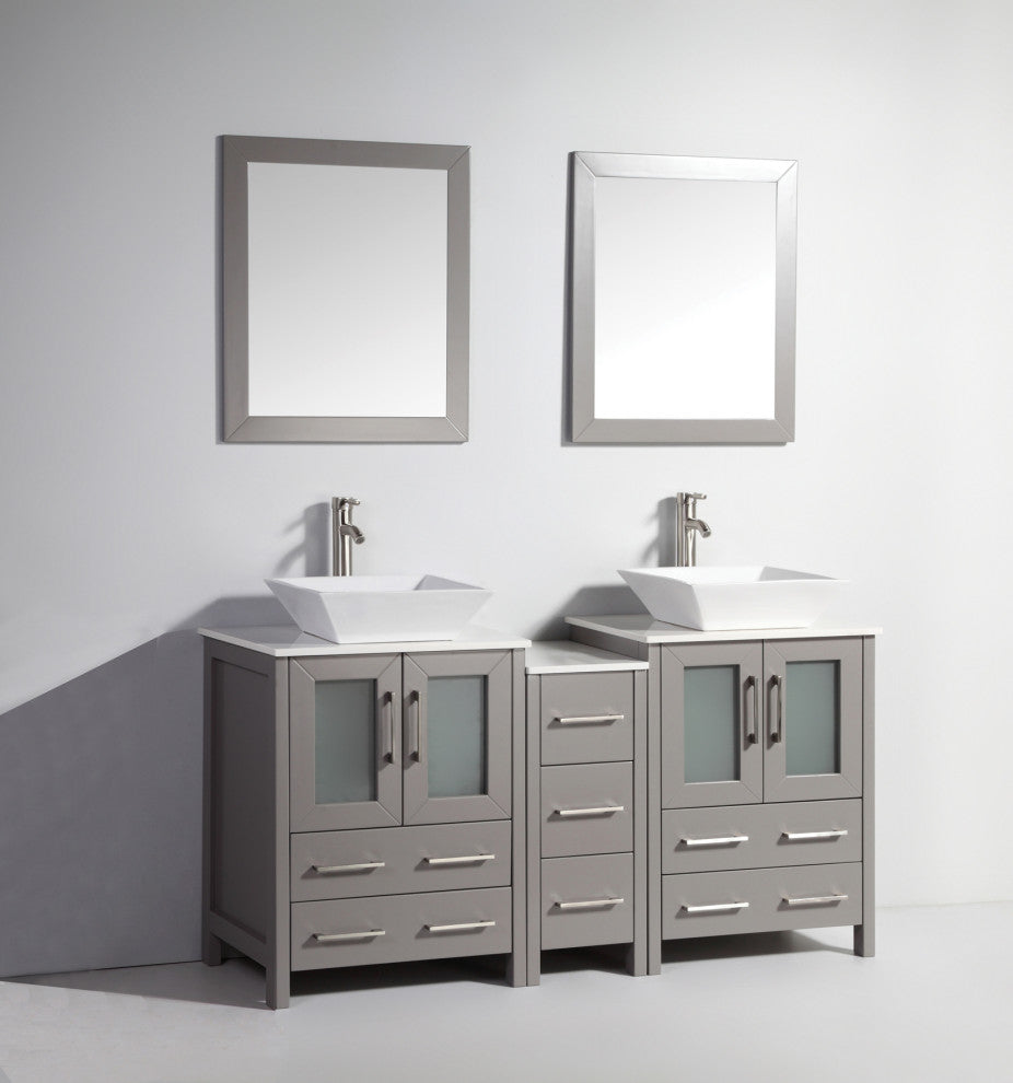 Vanity Art Bathroom Vanity Set With Sink, Gray, 60", Standard Mirror