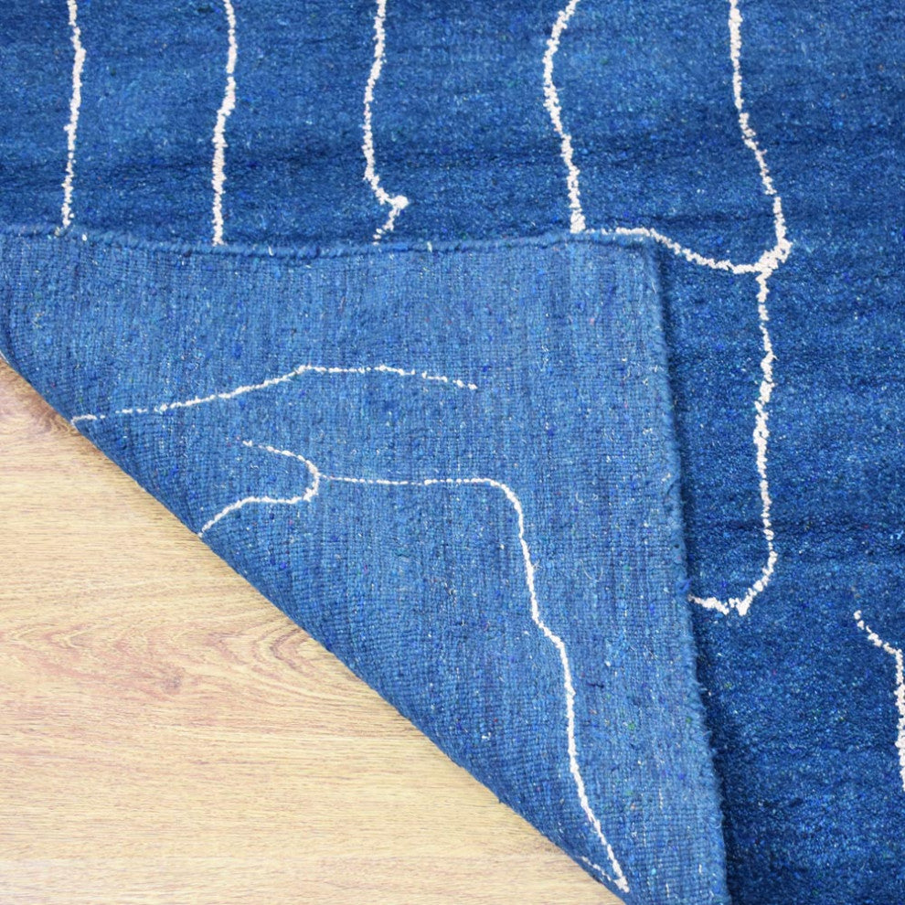 HAND KNOTTED LOOM SILK ECO-FRIENDLY RUGS-6'x9',Rectangle,Blue White,Contemporary