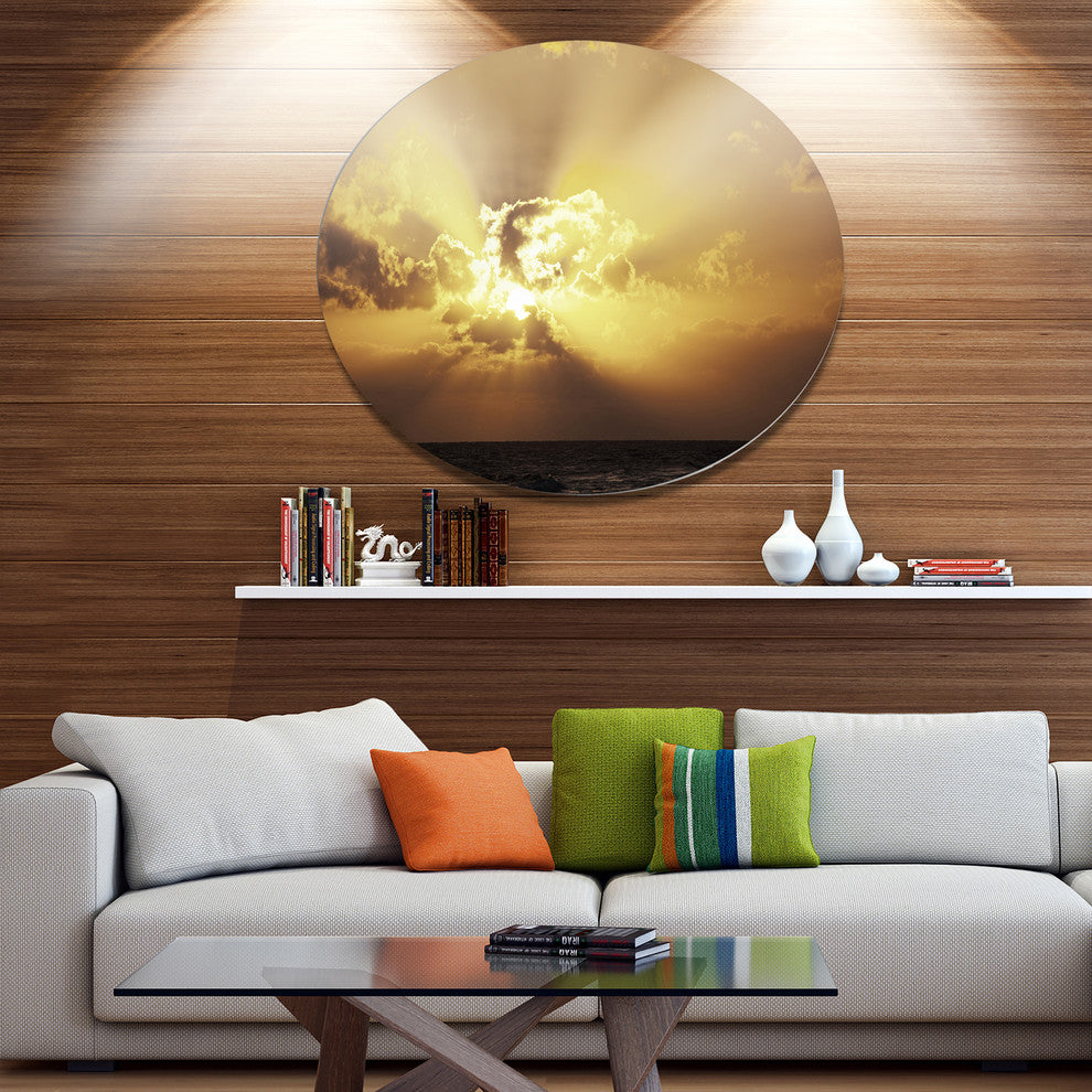 Majestic Sea Sunset Through Clouds, Landscape Round Wall Art, 23"