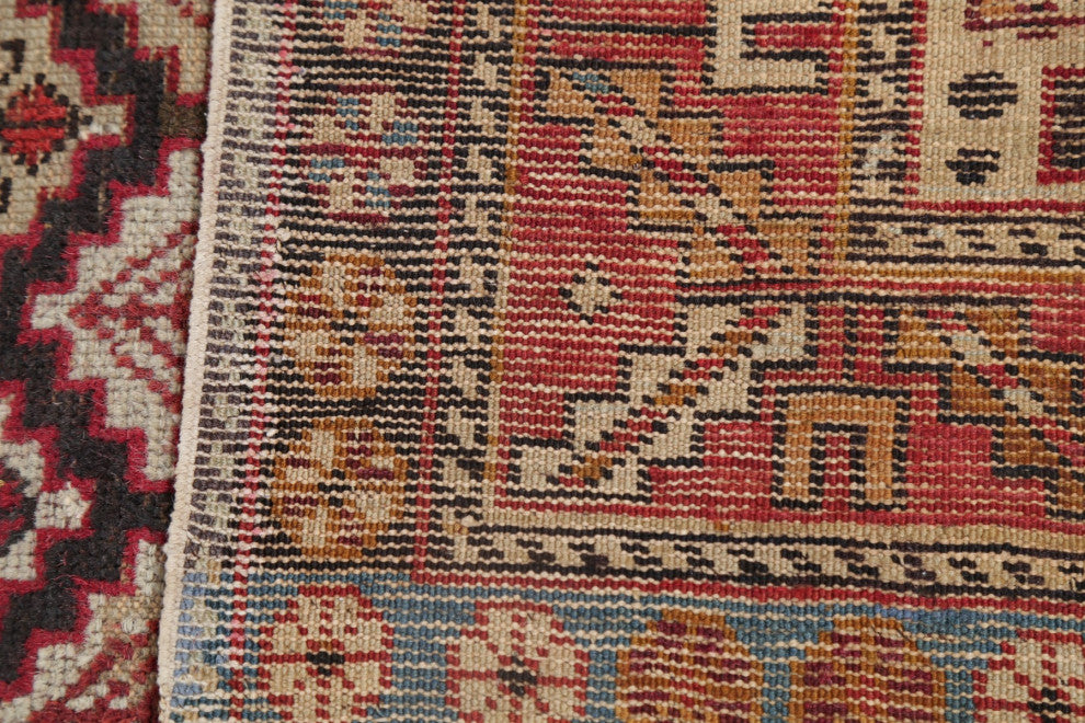 Consigned, Oriental Low Pile Carpet Hand-Knotted Antique Area Rug, Beige, 4x4