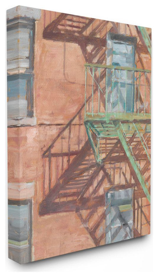 Cityscape Fire Escape Red Green Painting, 30"x40"