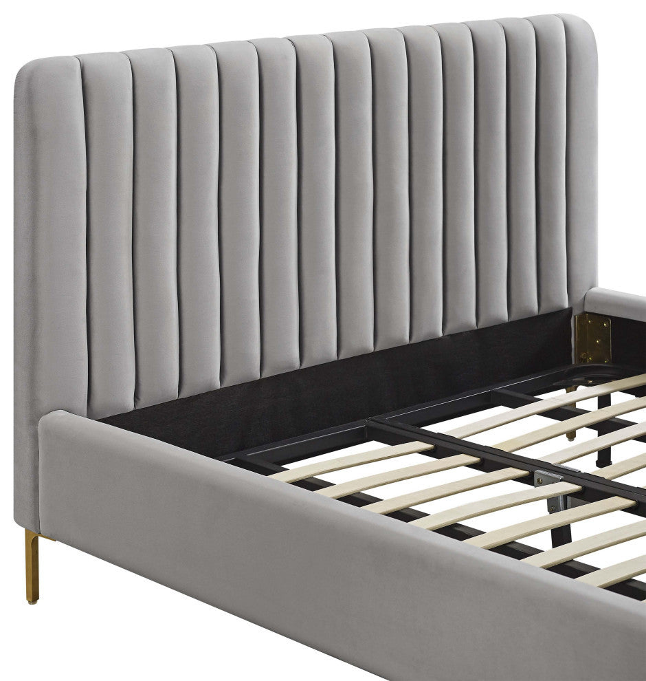 Angela Velvet Upholstered Bed, Gray, Full